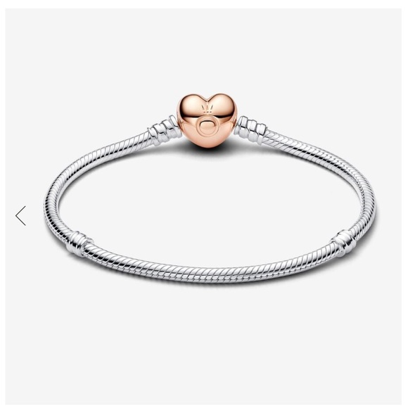 Pandora Moments Heart Clasp Snake Chain Bracelet Size 7.9 Color Silver Rose Gold - Picture 5 of 7